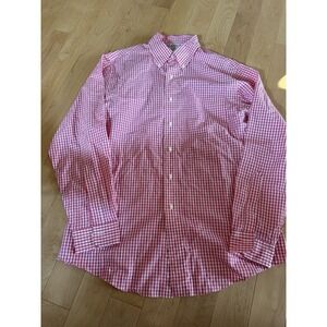 Brooks Brothers Gingham Plaid Regent Button Down Shirt Pink Mens L 16 1/2 - 35